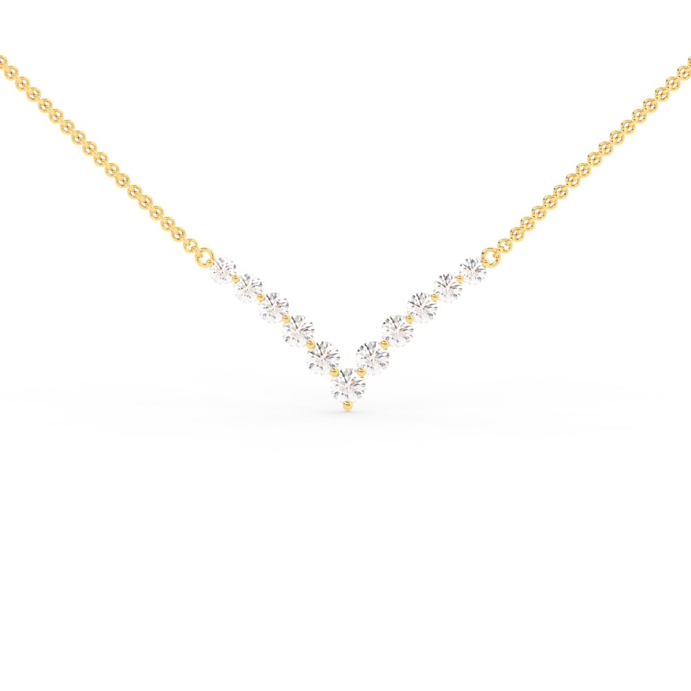 0.25 Carat Affordable V Diamond Necklace with White Diamond in 14K Yellow Gold